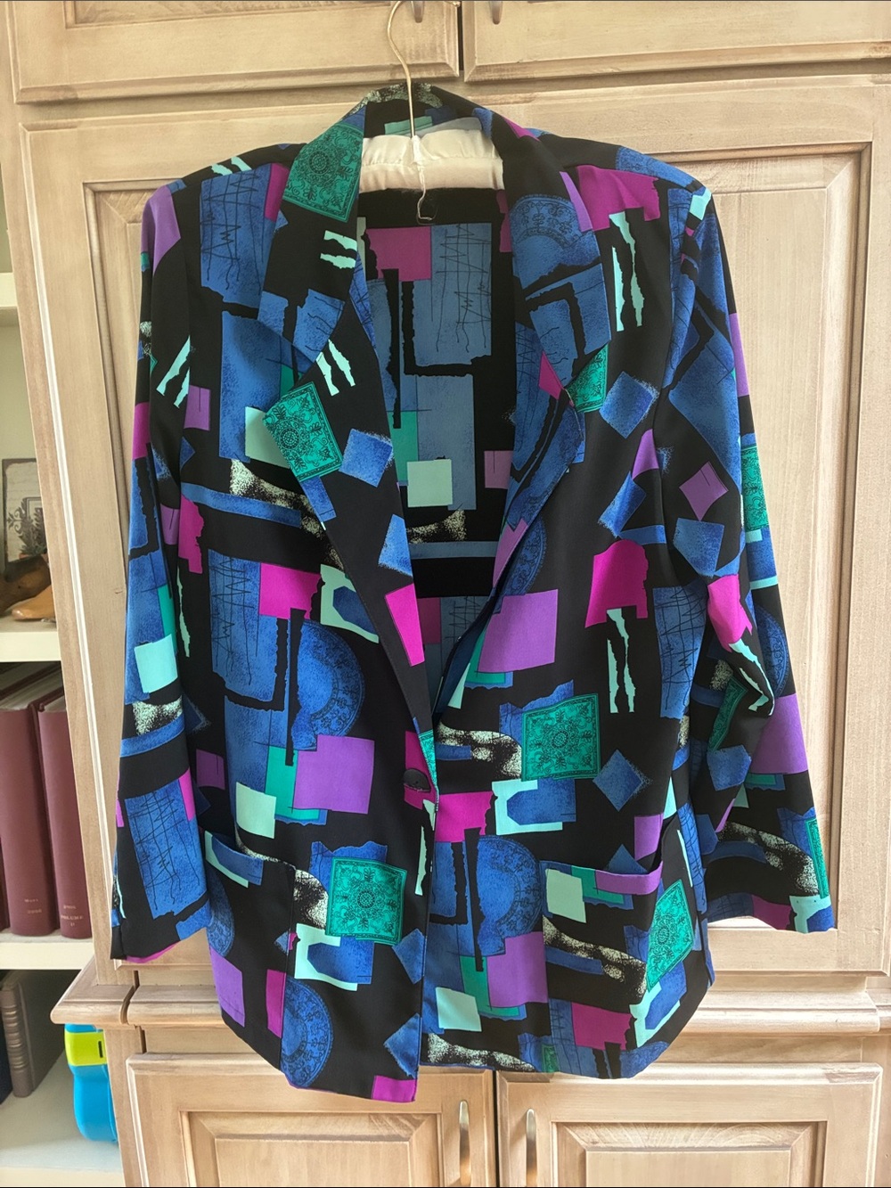 Lisa Joseph’s Abstract Print 1 button Blazer Jacket - Black Teal, Purple & Blue